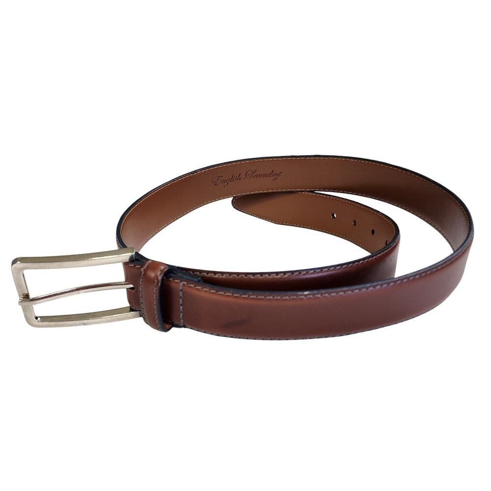 English Laundry‎ Mens Brown Genuine Leather Belt Size 36 Silver Buckle 30018